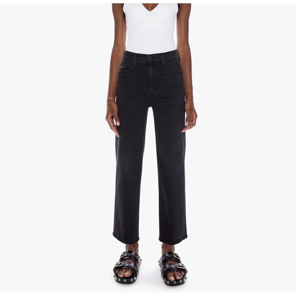 MOTHER The Rambler Zip Ankle Jeans High Rise Straight Leg Vroom Washed Black 26